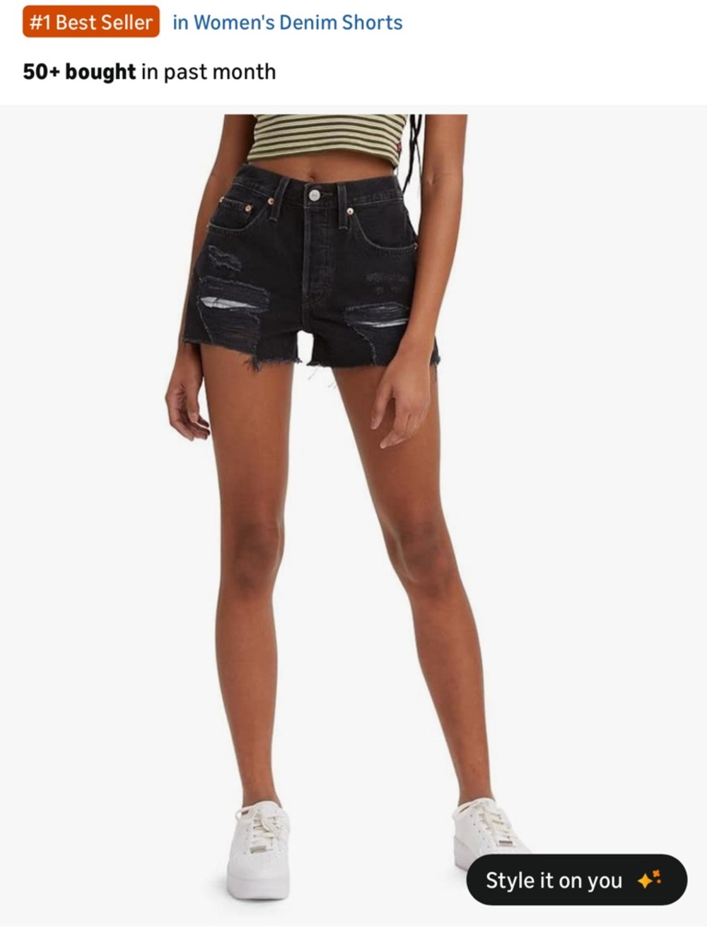 High-Rise Black Distressed Denim Shorts for Women